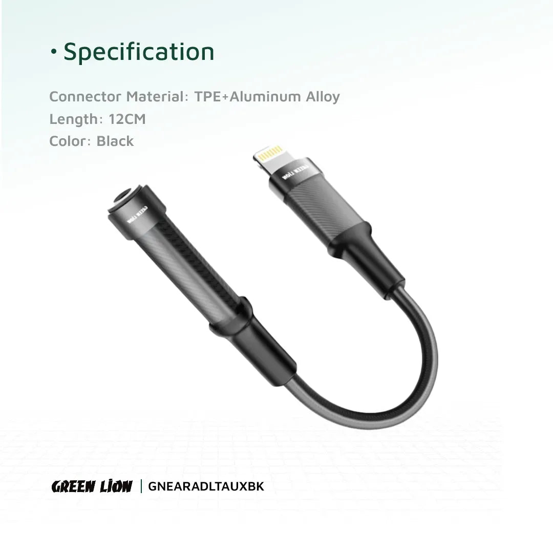 Green Lion Earphone Adapter Lightning to 3 5 Aux 12cm Black – image 4
