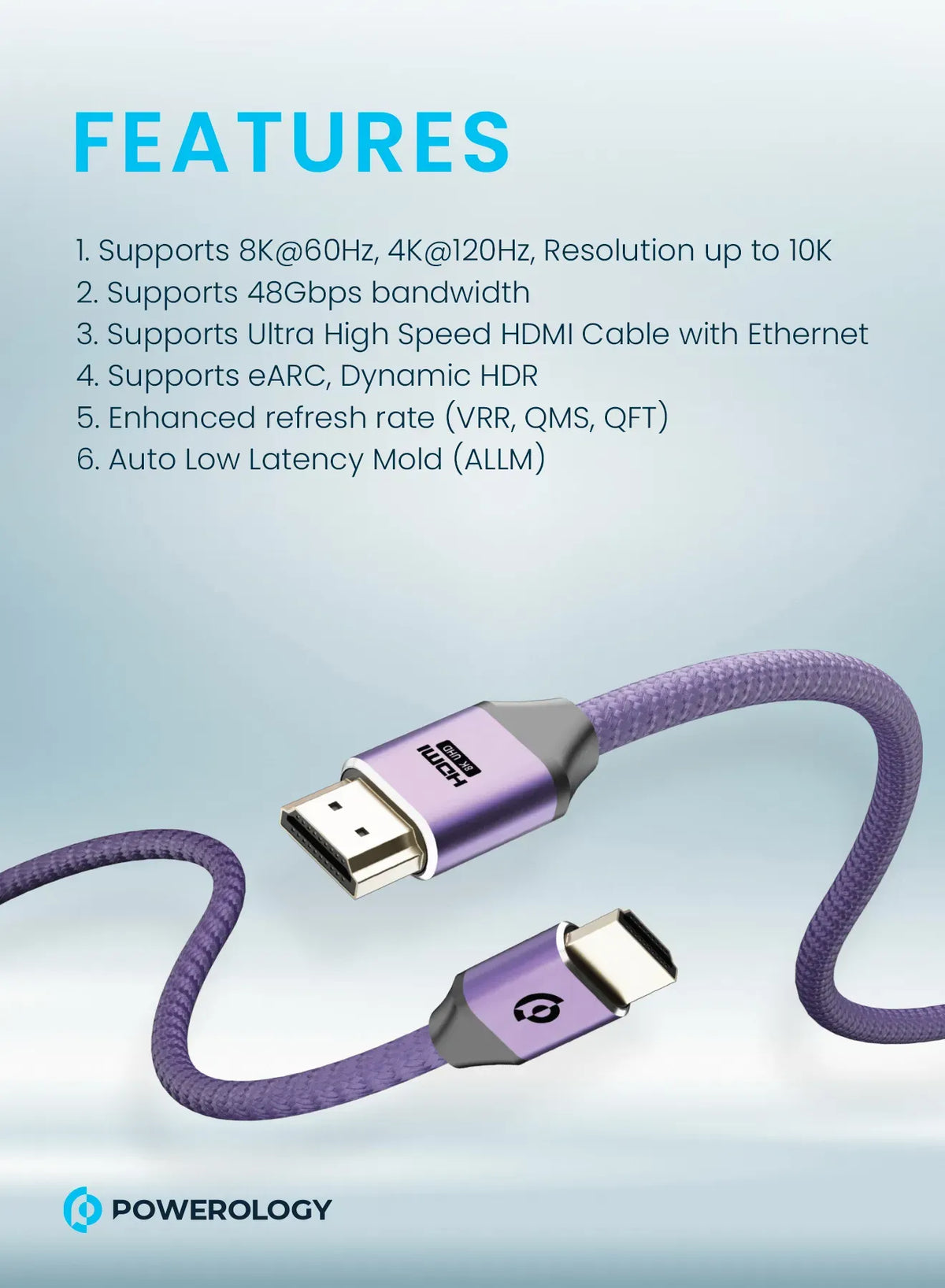 Powerology 8 KHDMI Braided Cable 3 M - Purple – image 7