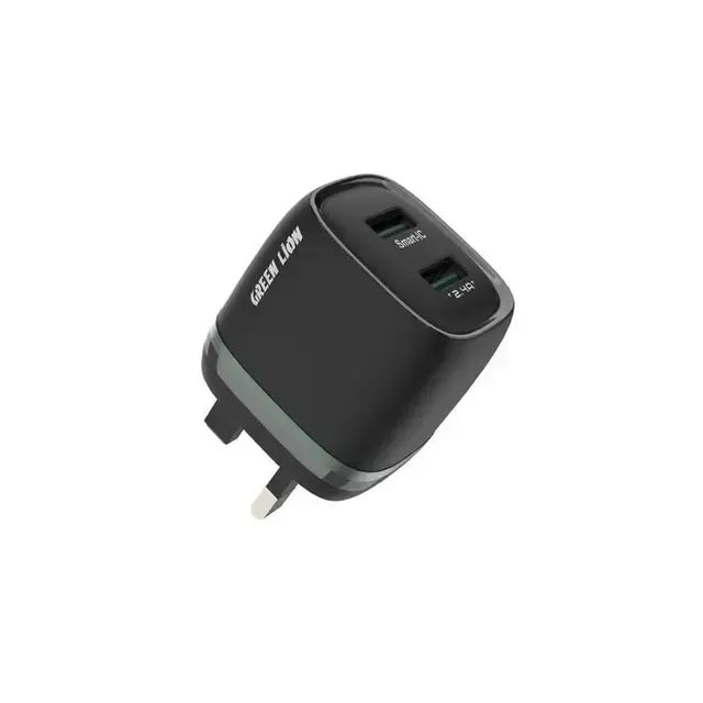 Green Lion Dual USB 12w Wall Charger with USB A to Micro Cable 1m Uk Black – image 2