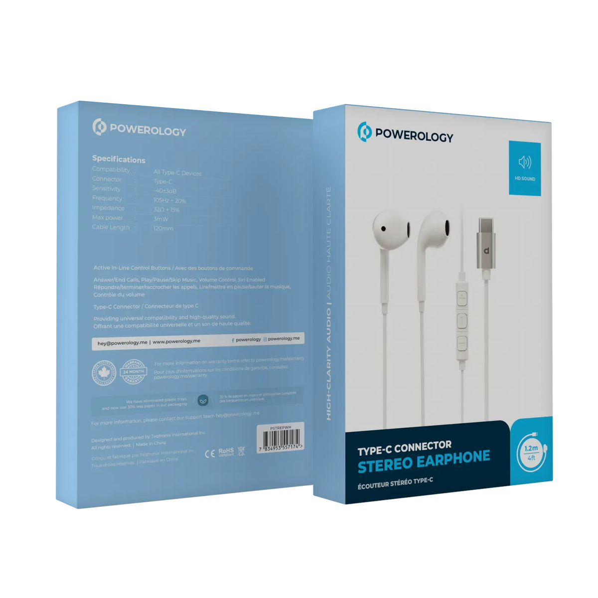 Powerology Type-CConnector Stereo Earphone(1.2 m/4 ft) - White – image 5
