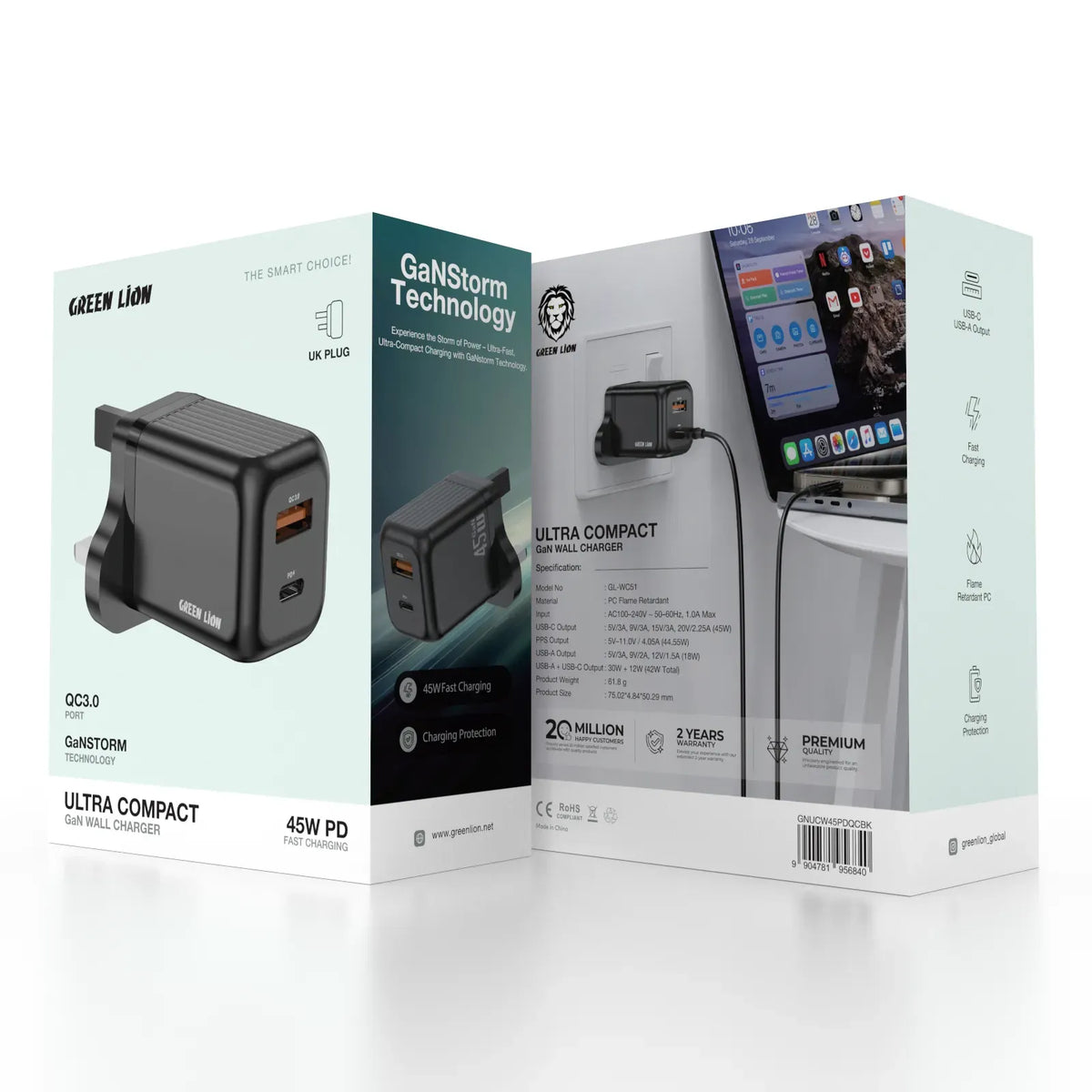 Green Lion Ultra Compact Ga NWall Charger PD+QC 45 W - Black – image 2