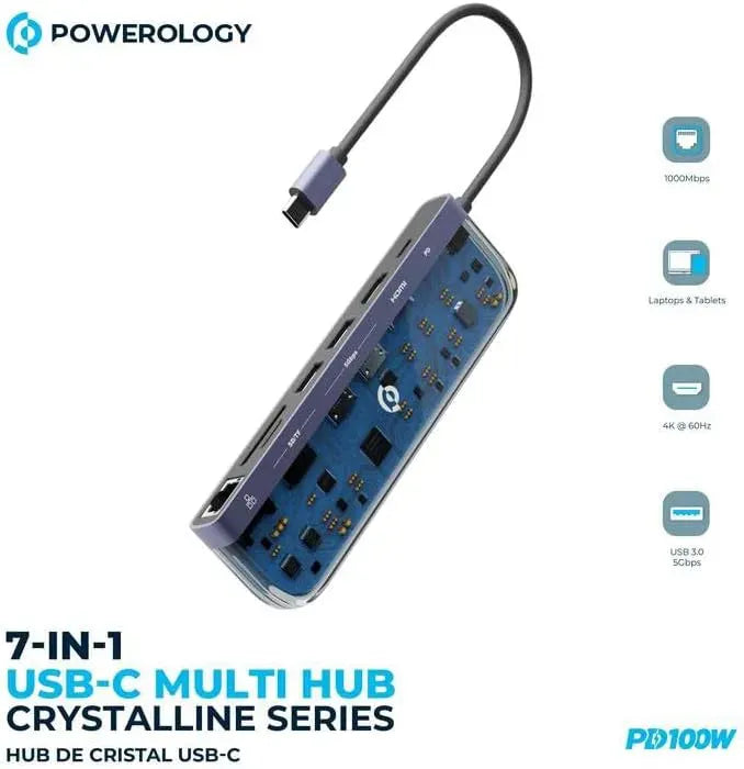Powerology 7 in 1 USB-C Multi Hub Crystalline Series - Transpare nt – image 12