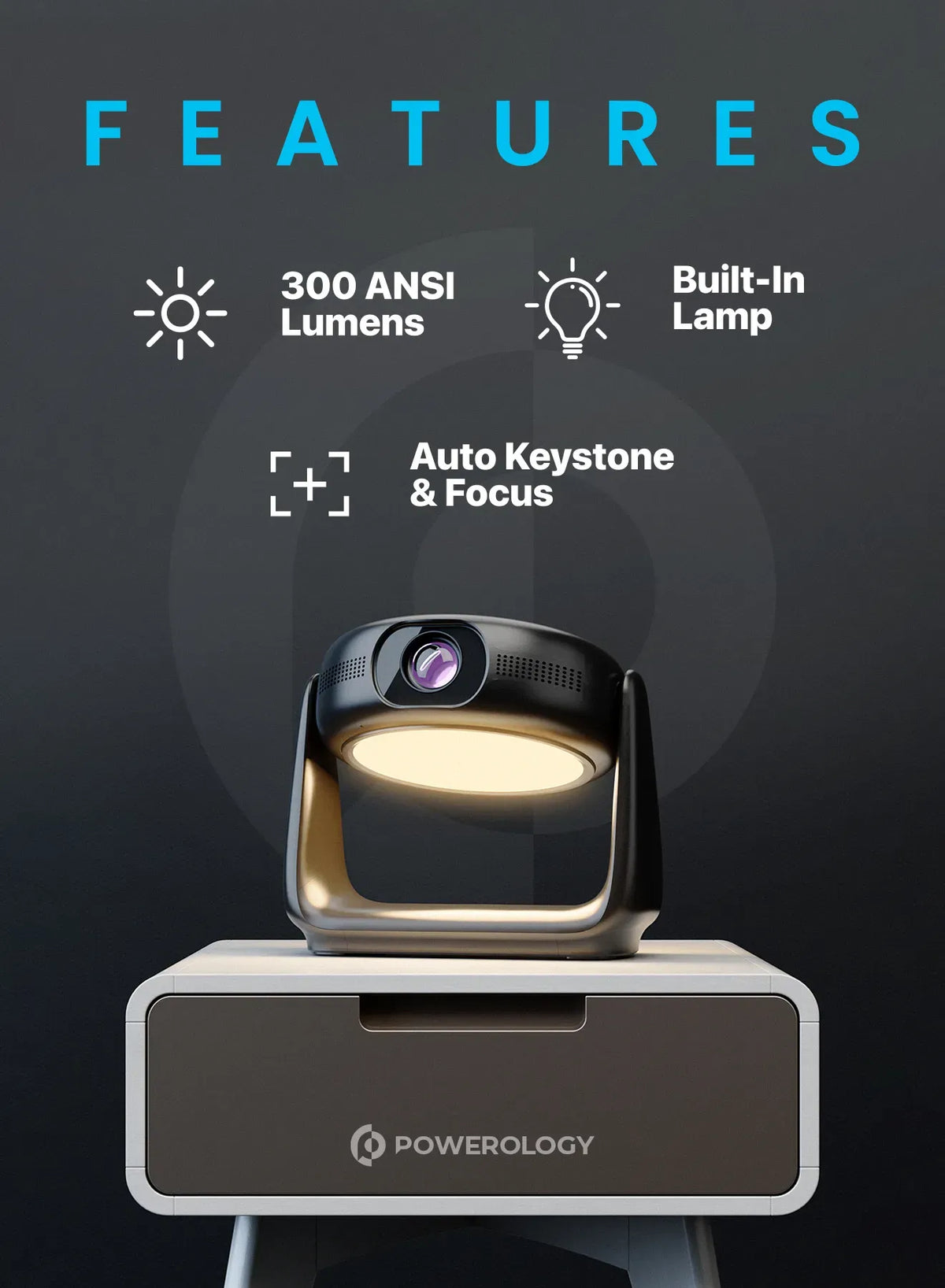 Powerology 300 Ansi Lumens Full HD Portable Projector with Built in Battery and LCD Light – image 3