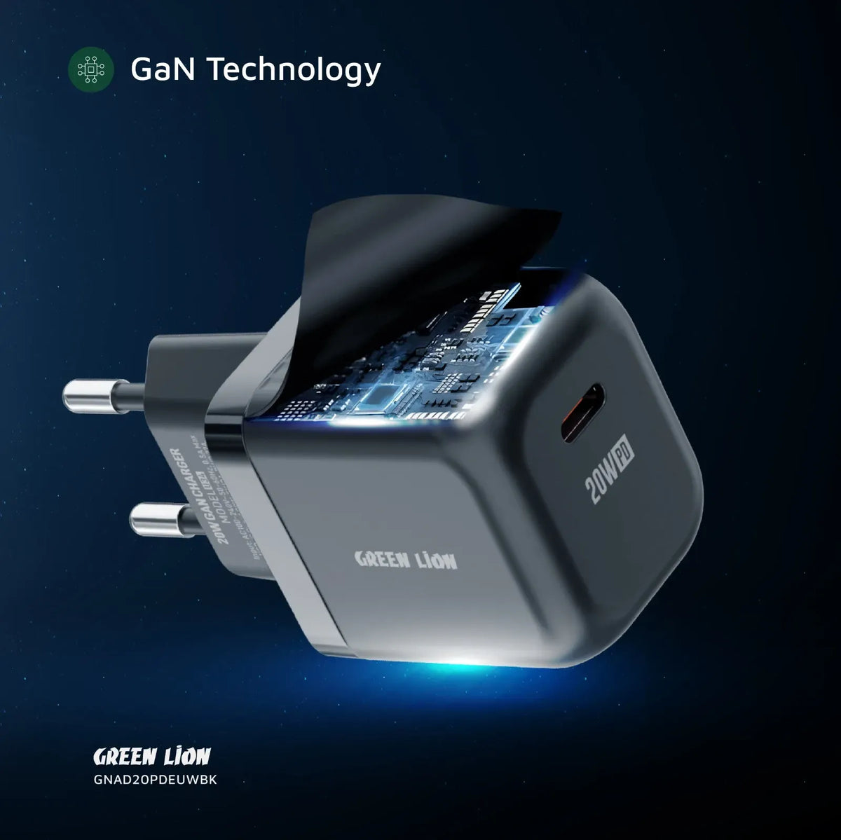 Green Lion Ultra Compact Ga NWall Charger EUPin USB-C PD 20 W - Black – image 5