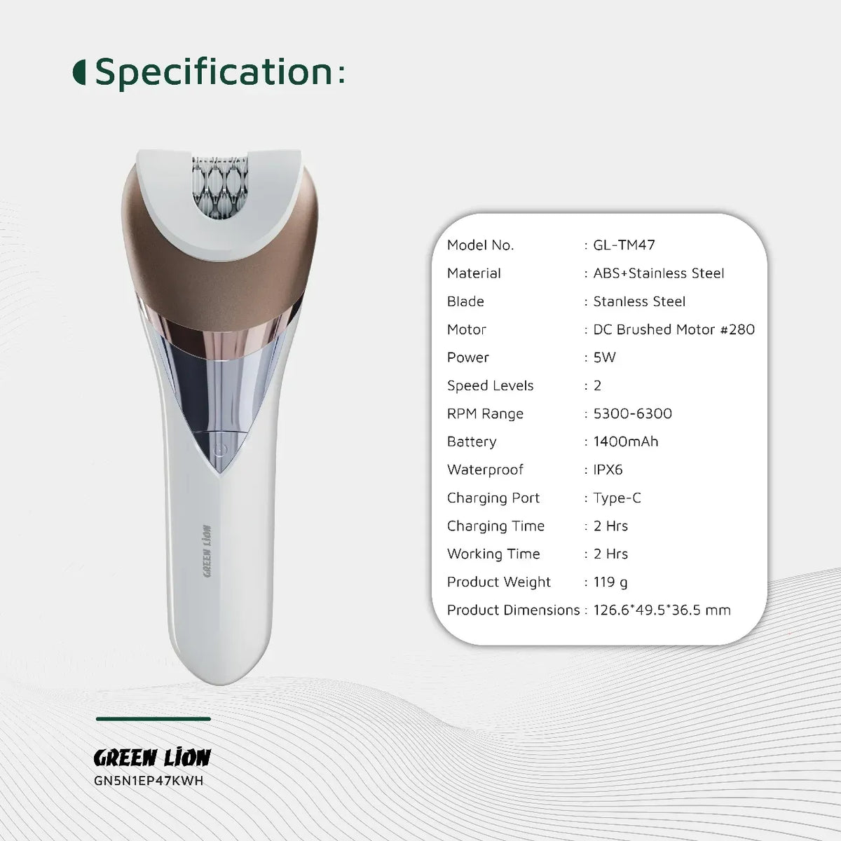 Green Lion 5 in 1 Cordless Epilator Kit White – image 8