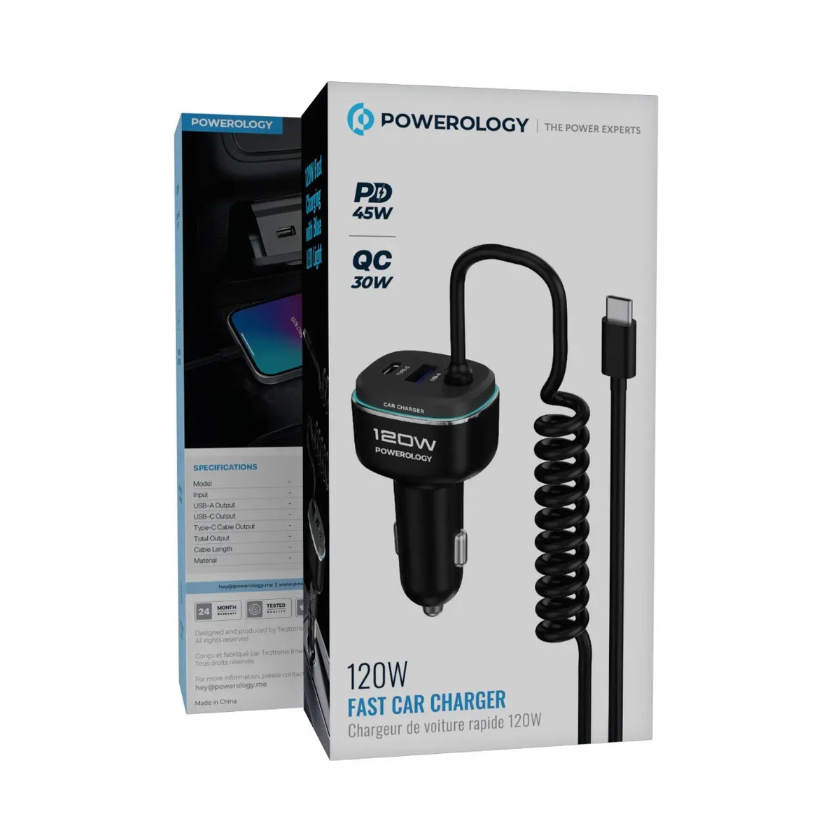 Powerology 120w Fast Car Charger Black Grey – image 3