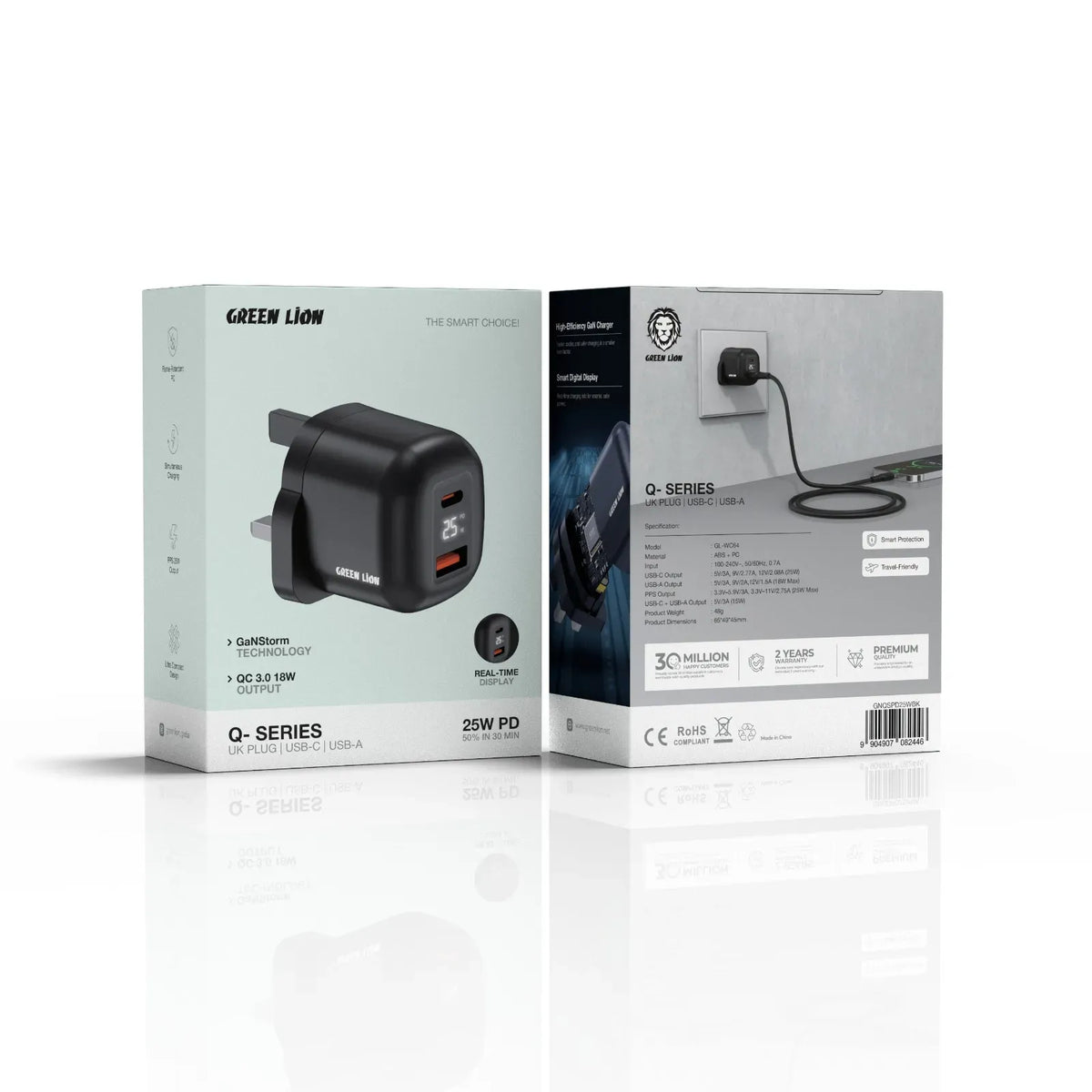 Green Lion Q Series Uk Plug USB C USB A Black – image 2