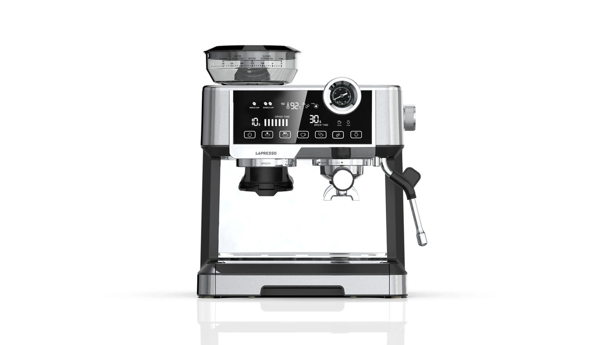 LePresso Dual Boiler Espresso Machine with Conical Grinder Pressure Gauge Silver – image 2