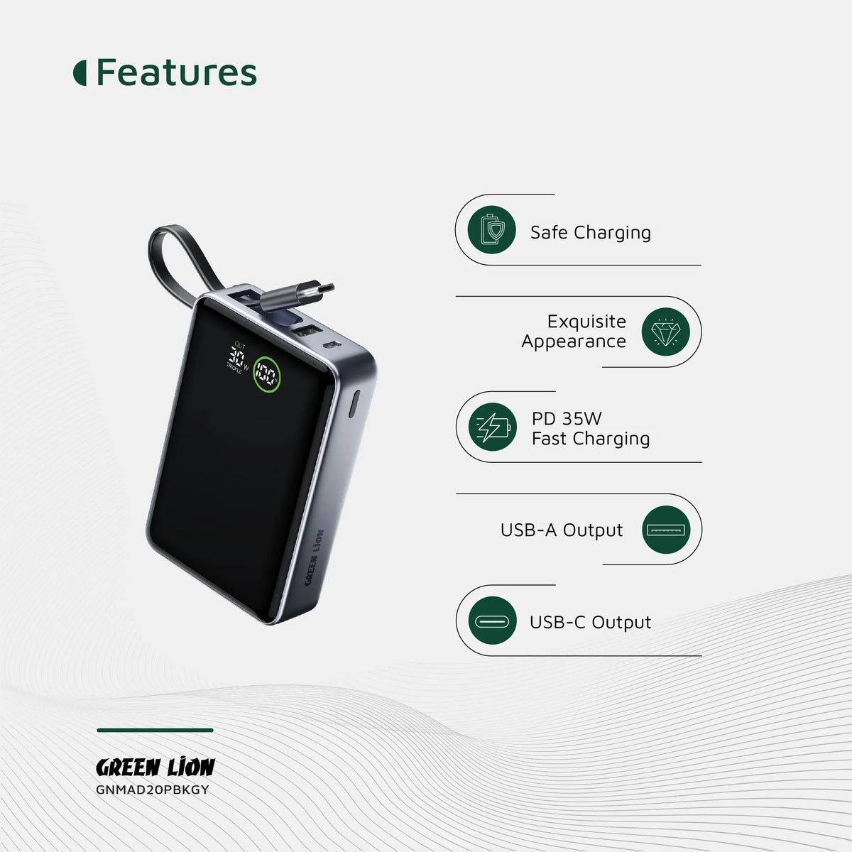 Green Lion Madrid 20 Power Bank 20000mAh PD 35w Gray – image 13