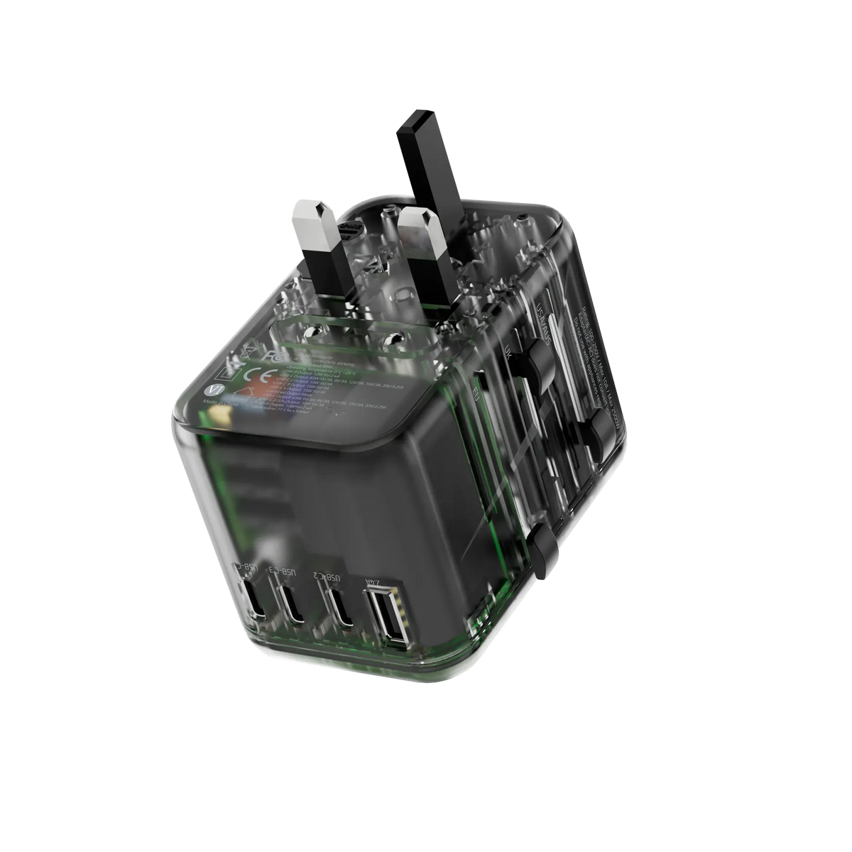 Powerology Universal Multi-Port Travel Adapter With 4 Type-C - Transpare ntGrey – image 3