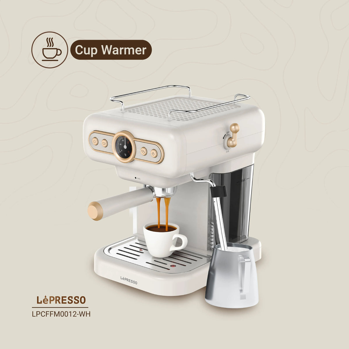 LePresso Retro Espresso Machine Boiler Gauge And Milk Steamer - White – image 4