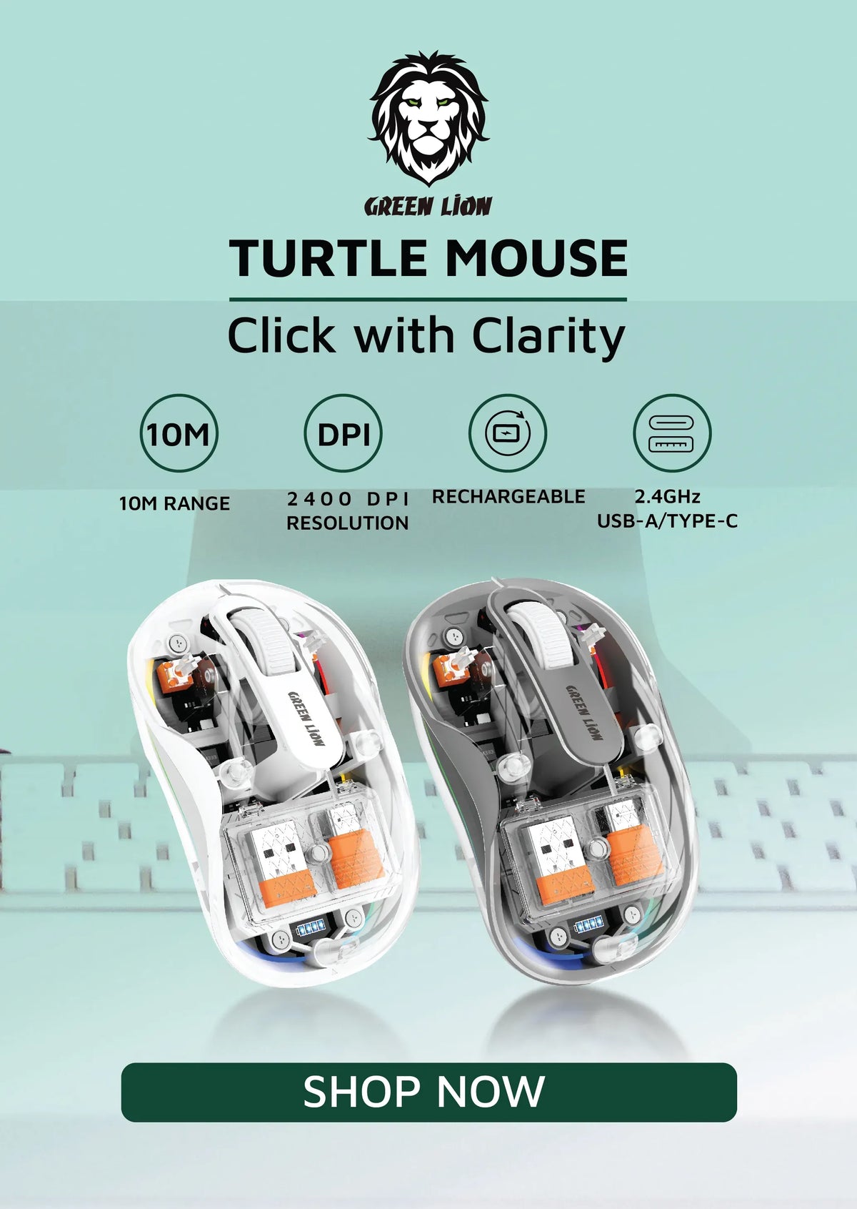 Green Lion Turtle Mouse - Gray – image 2