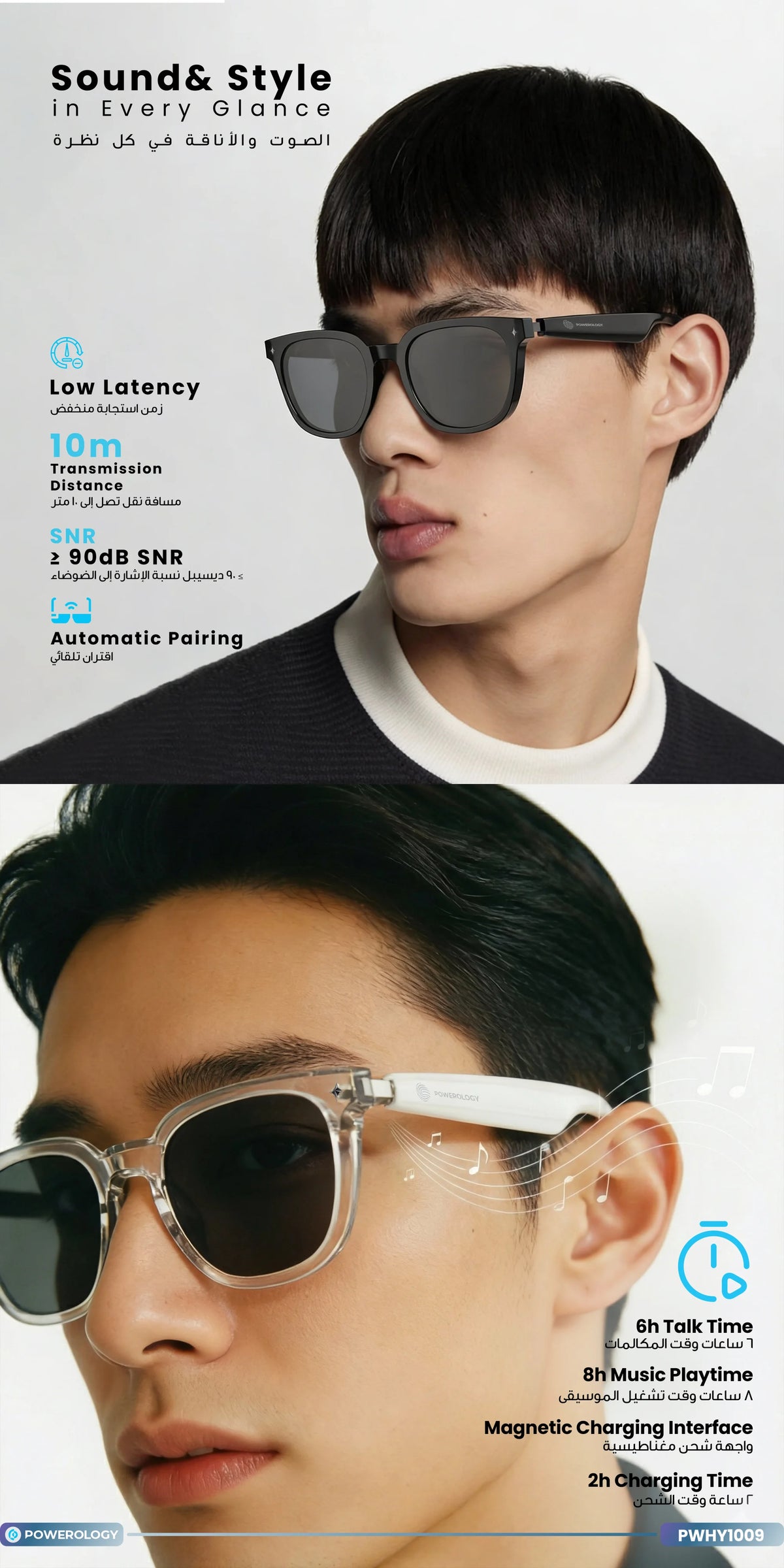 Powerology Nice Smart Audio Sunglasses - Transpare nt – image 2