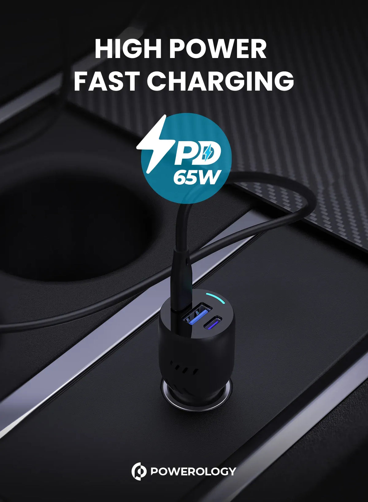 Powerology Pd65w Pd20w Qc18w LED Triple Ports Car Charger Black – image 11