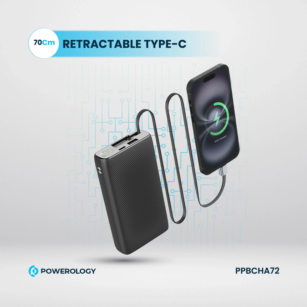 Powerology 20000mAh Retractable Cable Power Bank Black – image 17